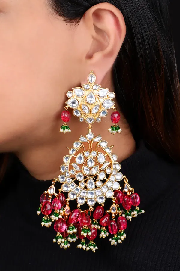 Blush Pink with Green Moti Jadai Earrings