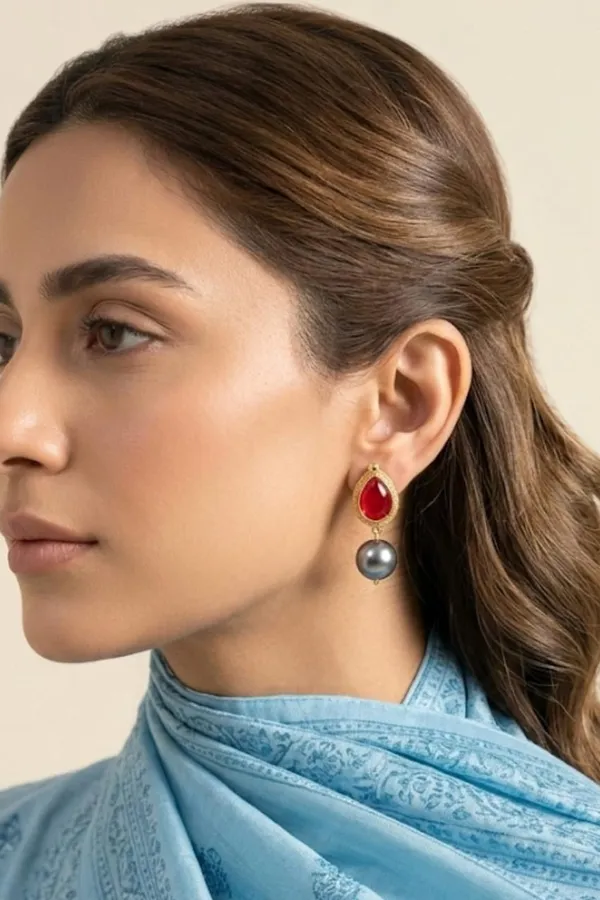 Ruby Grey Pearl Drop Earrings