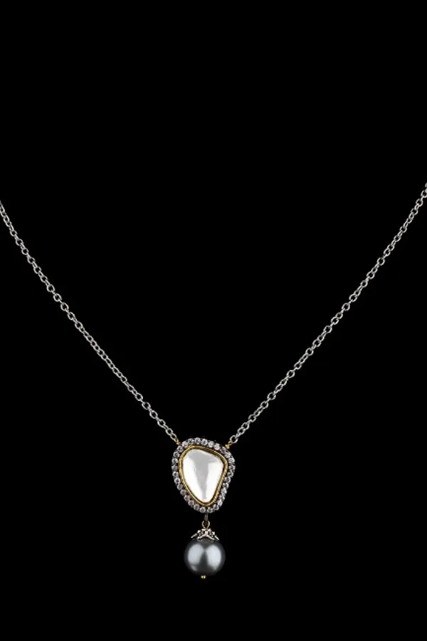Grey Drop Polki Pendant Necklace