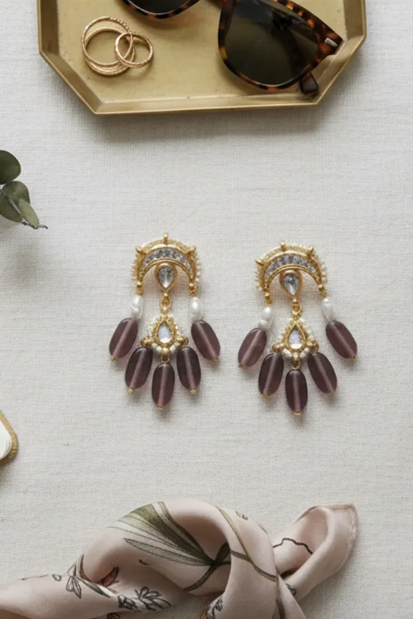 Chand Amethyst Pearl Kundan Earrings