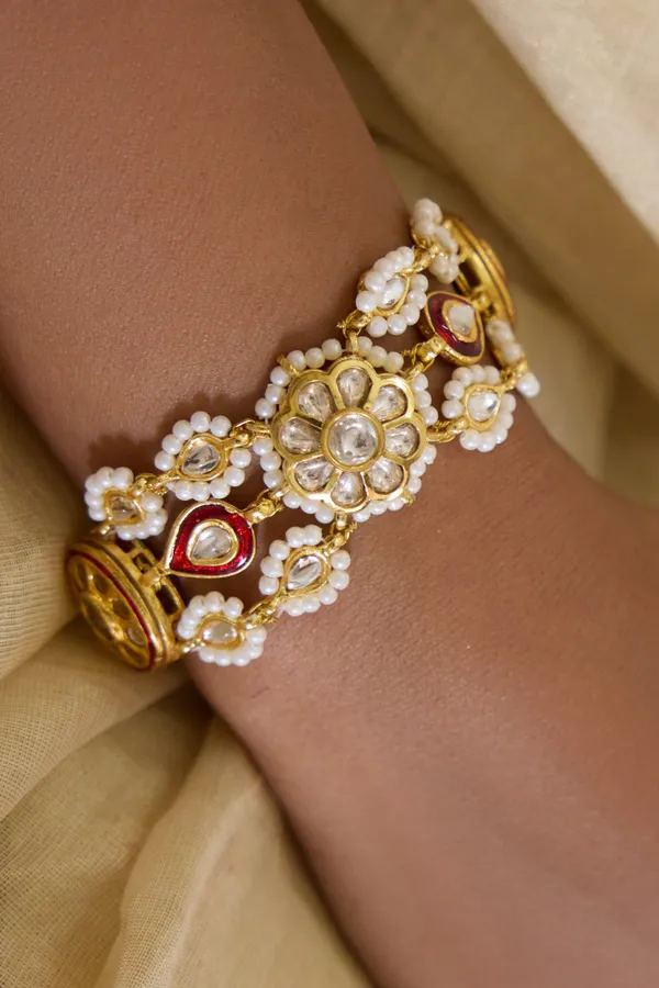Red Meena Gold Kundan Bracelet