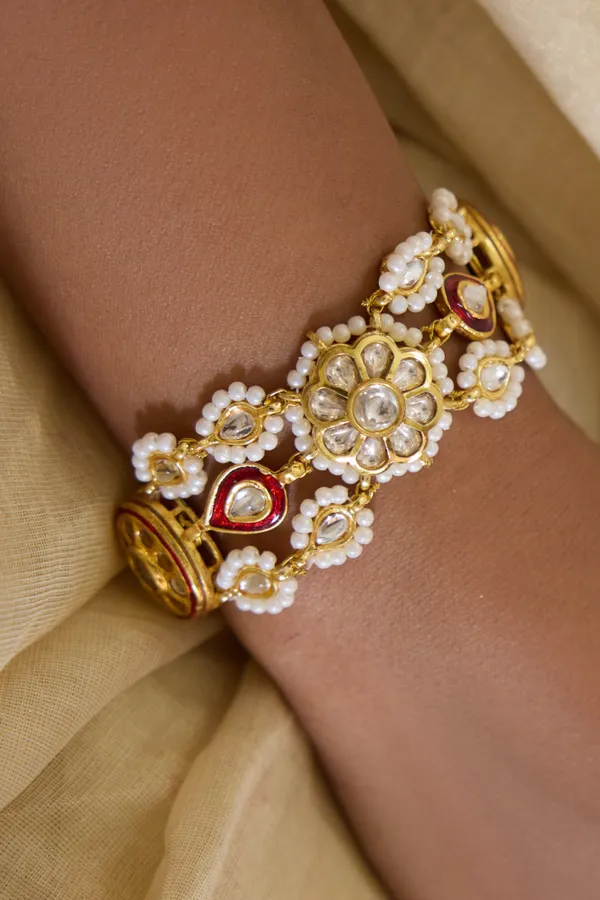 Red Meena Gold Kundan Bracelet