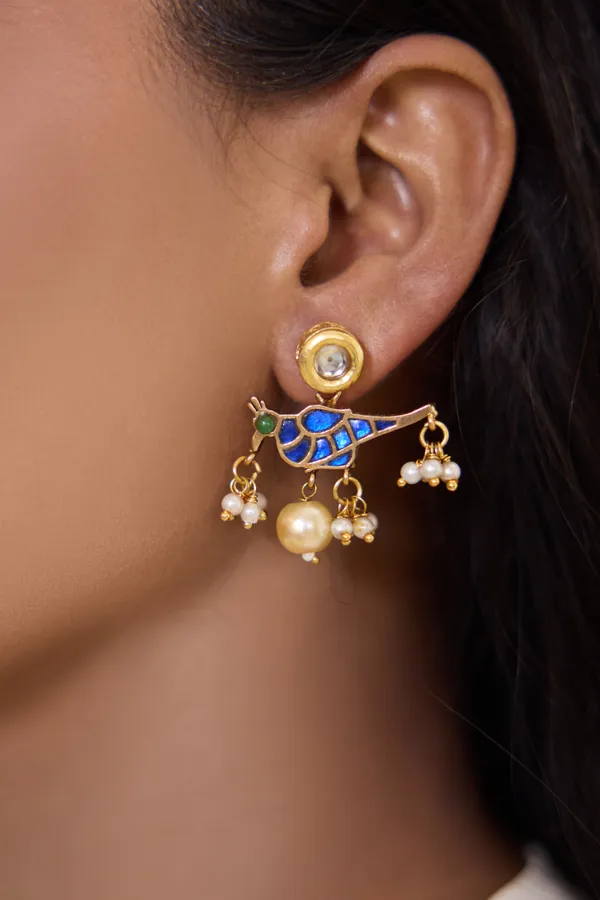 Green & Blue Kundan Ethnic Earrings
