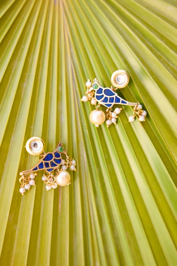 Green & Blue Kundan Ethnic Earrings