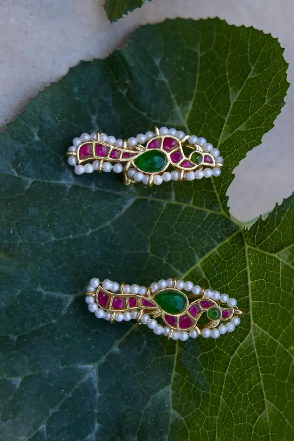 Pink & Green Kundan Ethnic Earrings