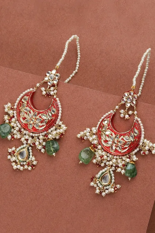 Emeralds Red Chandbali Earrings