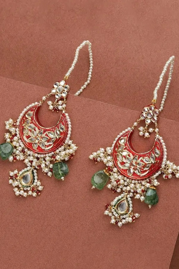 Emeralds Red Chandbali Earrings