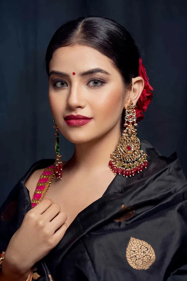 Red Olive Green Chanbali Earrings