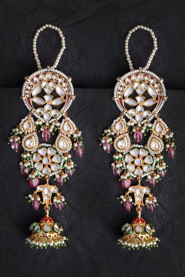 Laal Mehal Pink Tourmaline Kundan Earrings