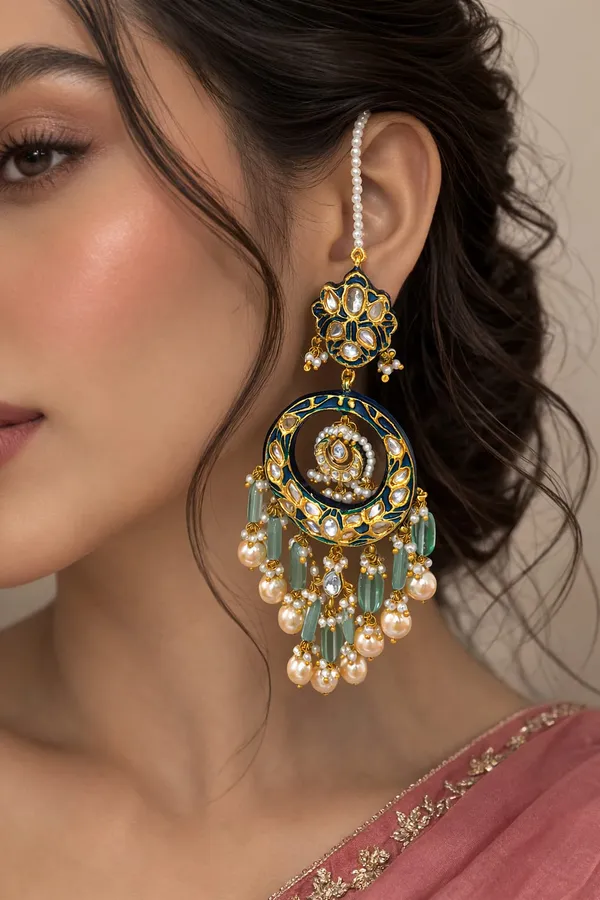 Elaborate Blue Meenakari Earrings