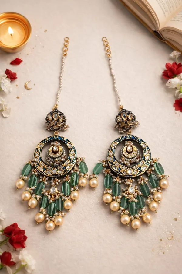 Elaborate Blue Meenakari Earrings