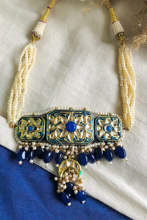 Blue Meenakari Choker Necklace
