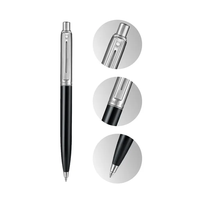 Sheaffer Sentinel Metal 332 Glossy Black Barrel and Brushed Chrome Cap Ballpoint Pen with Chrome-Plated Trims