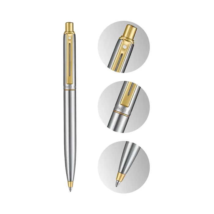 Sheaffer Sentinel Metal 333 Brushed Chrome Ballpoint Pen with Gold-Plated Trims