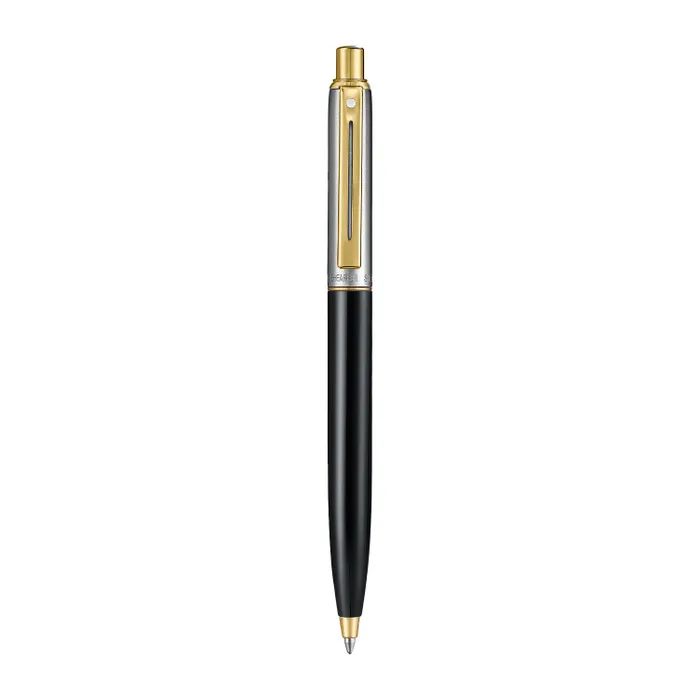 Sheaffer Sentinel Metal 335 Glossy Black Barrel and Brushed Chrome Cap Ballpoint Pen with Gold-Plated Trims