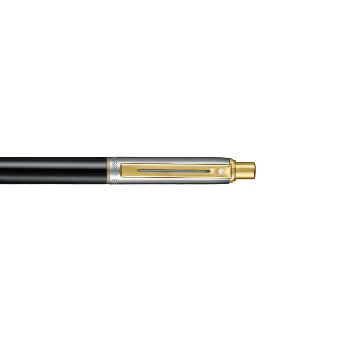 Sheaffer Sentinel Metal 335 Glossy Black Barrel and Brushed Chrome Cap Ballpoint Pen with Gold-Plated Trims