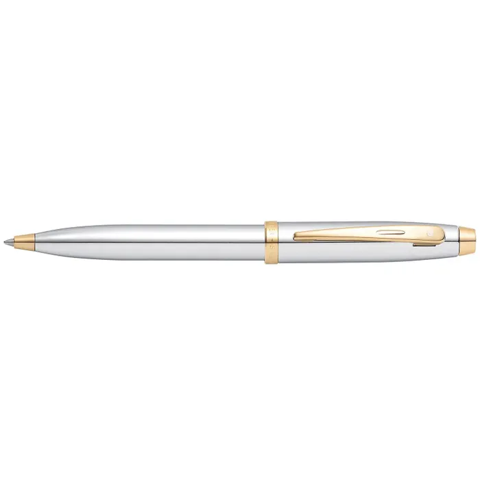 Sheaffer Gift Set 100 9340 Fountain Pen (M) and Ballpoint Pen Bright Chrome with Gold Trims - Set of 2 Pens