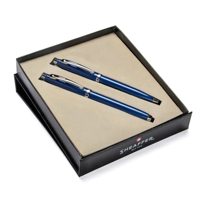 Sheaffer Gift Set 100 9339 Ballpoint Pen and Rollerball Pen Glossy Blue with Chrome Trims - Set of 2 Pens