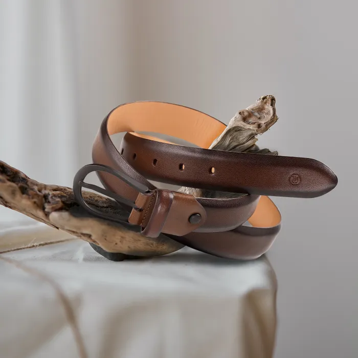 Lapis Bard Sullivan Belt Carbon Black 35mm Buckle with Two tone Leather - Chestnut Brown