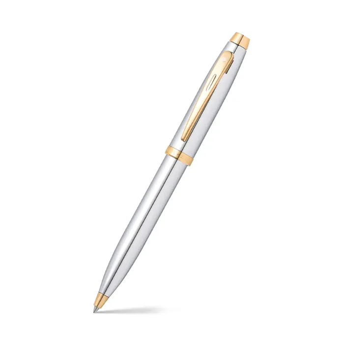 Sheaffer Gift Set 100 Ballpoint Pen with Table Clock  Bright Chrome with Gold Trims