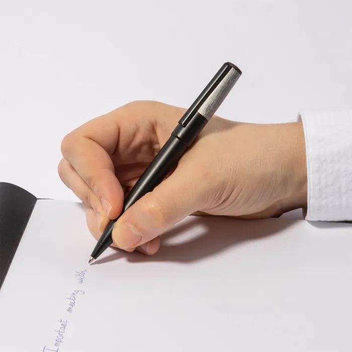 Hugo Boss Gear Minimal Ballpoint Pen - Black And Chrome