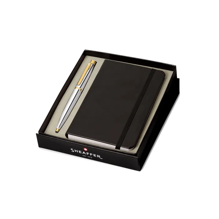 Sheaffer Gift Set VFM Ballpoint Pen with Small Notebook  Polished Chrome with Gold Trims