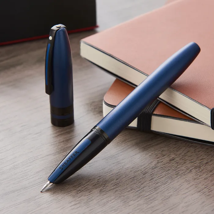 Sheaffer 9110 Icon Fountain Pen (Fine) - Metallic Blue with Glossy Black PVD Trim
