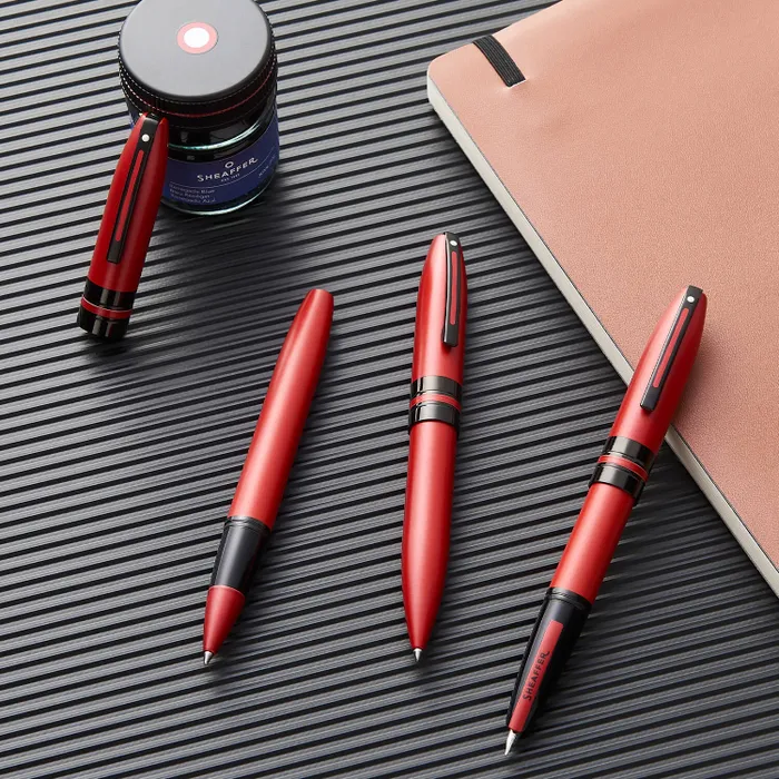 Sheaffer 9111 Icon Fountain Pen (Medium) - Metallic Red with Glossy Black PVD Trim