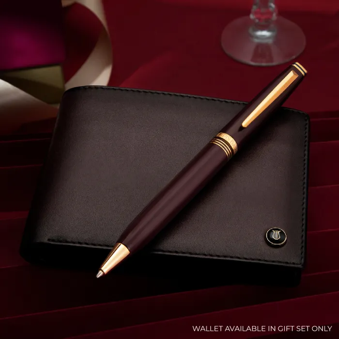 Lapis Bard Contemporary Bordeaux Ballpoint Pen  Gold Trims