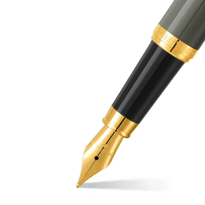 Sheaffer VFM 9427 Glossy Light Gray Fountain Pen With PVD Gold-Tone Trim - Medium