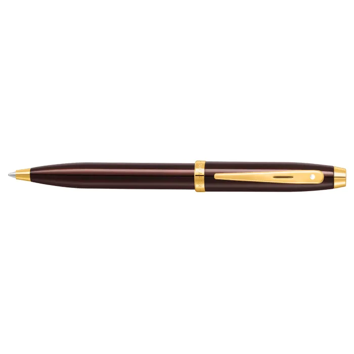 Sheaffer 100 9370 Glossy Coffee Brown Ballpoint Pen With PVD Gold-Tone Trim