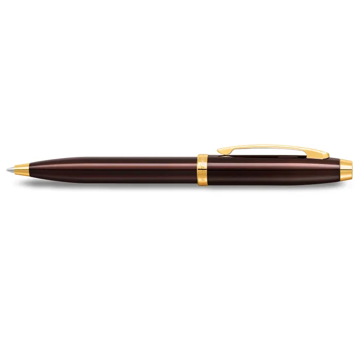 Sheaffer 100 9370 Glossy Coffee Brown Ballpoint Pen With PVD Gold-Tone Trim