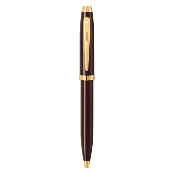 Sheaffer 100 9370 Glossy Coffee Brown Ballpoint Pen With PVD Gold-Tone Trim