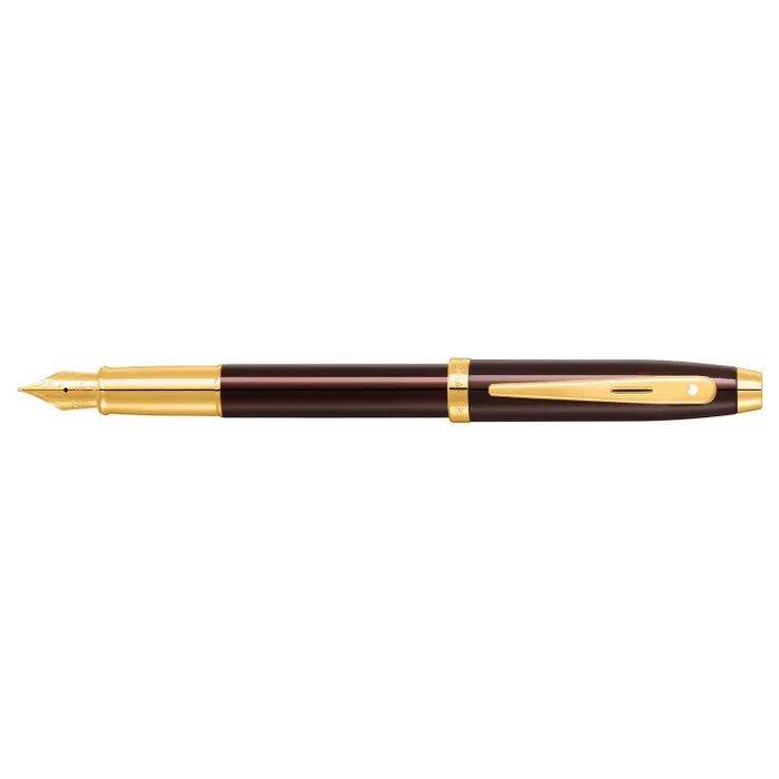 Sheaffer 100 9370 Glossy Coffee Brown Fountain Pen With PVD Gold-Tone Trim - Medium