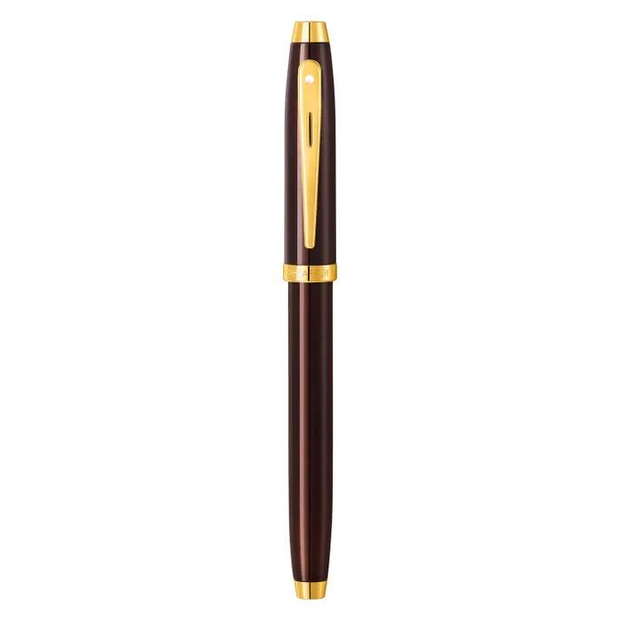 Sheaffer 100 9370 Glossy Coffee Brown Fountain Pen With PVD Gold-Tone Trim - Medium