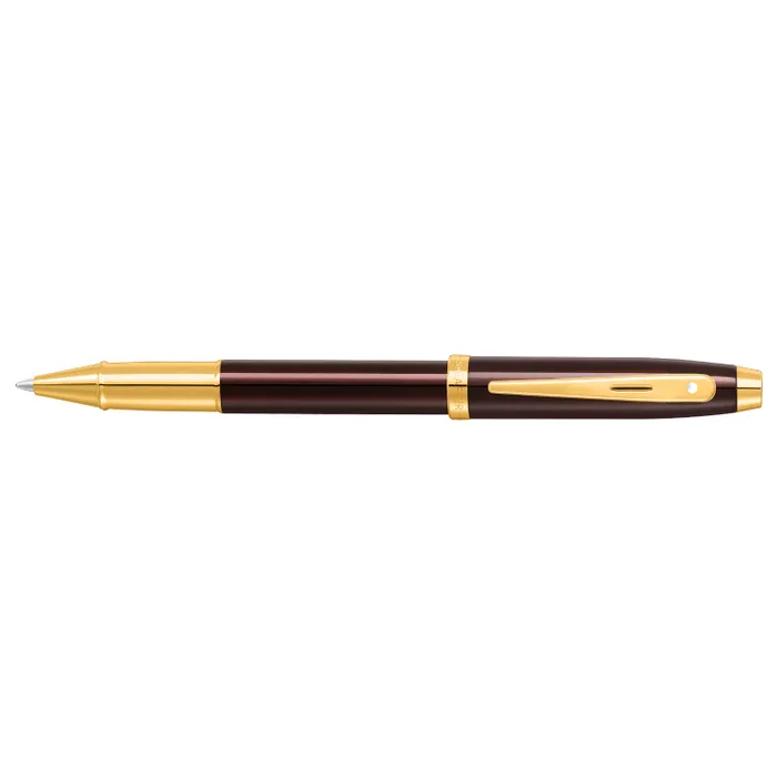 Sheaffer 100 9370 Glossy Coffee Brown Rollerball Pen With PVD Gold-Tone Trim