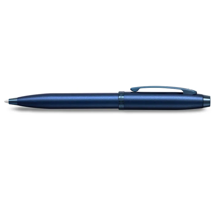 Sheaffer 100 9371 Satin Blue Ballpoint Pen With PVD Blue Trim
