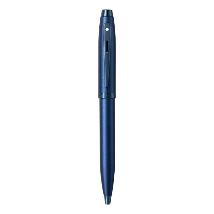 Sheaffer 100 9371 Satin Blue Ballpoint Pen With PVD Blue Trim