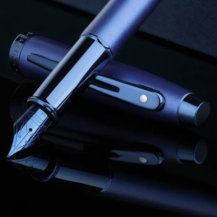 Sheaffer 100 9371 Satin Blue Fountain Pen With PVD Blue Trim - Medium