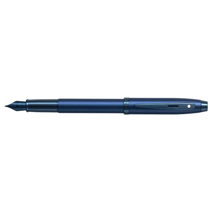 Sheaffer 100 9371 Satin Blue Fountain Pen With PVD Blue Trim - Medium