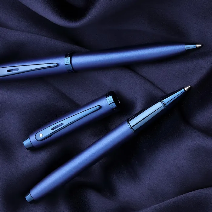 Sheaffer 100 9371 Satin Blue Rollerball Pen With PVD Blue Trim