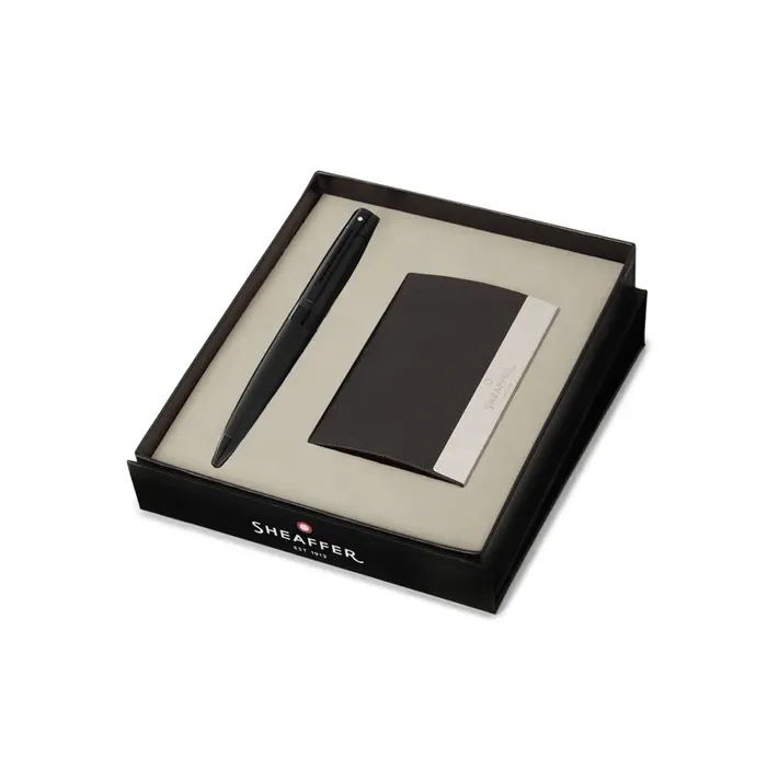 Sheaffer Gift Set 300 Ballpoint Pen with Business Card Holder  Matte Black with Black Trims