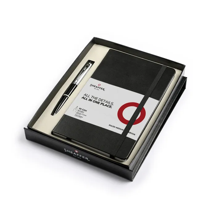 Sheaffer Gift Set 100 9313 Ballpoint Pen with Medium Notebook Glossy Black Barrel and Chrome Cap with Chrome Trims