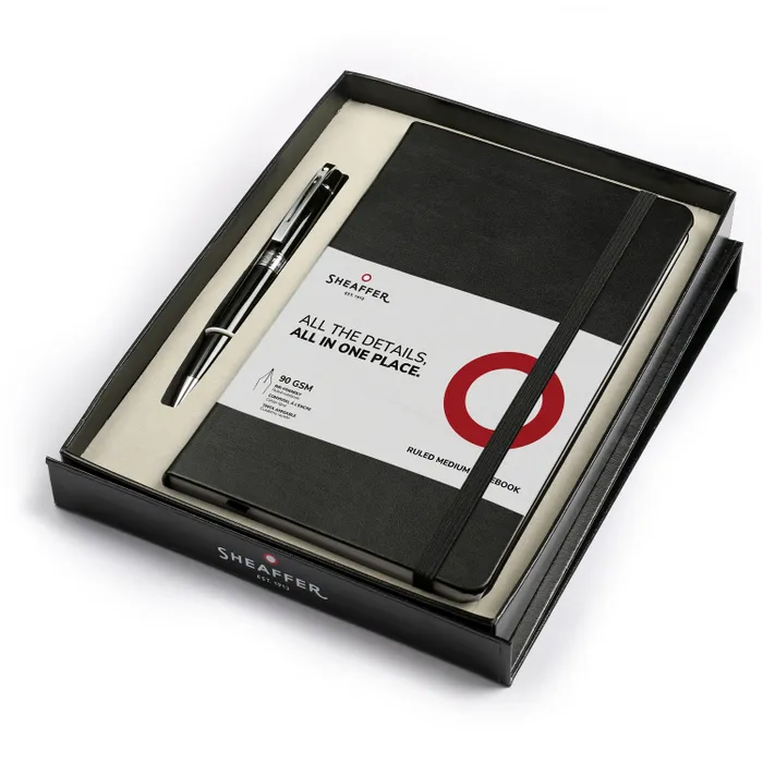 Sheaffer Gift Set 300 9312 Ballpoint Pen with Medium Notebook Glossy Black with Chrome Trims