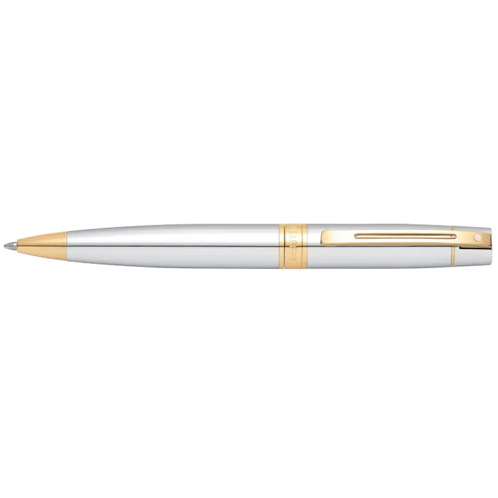 Sheaffer Gift Set 300 9342 Ballpoint Pen with Medium Notebook Bright Chrome with Gold Trims