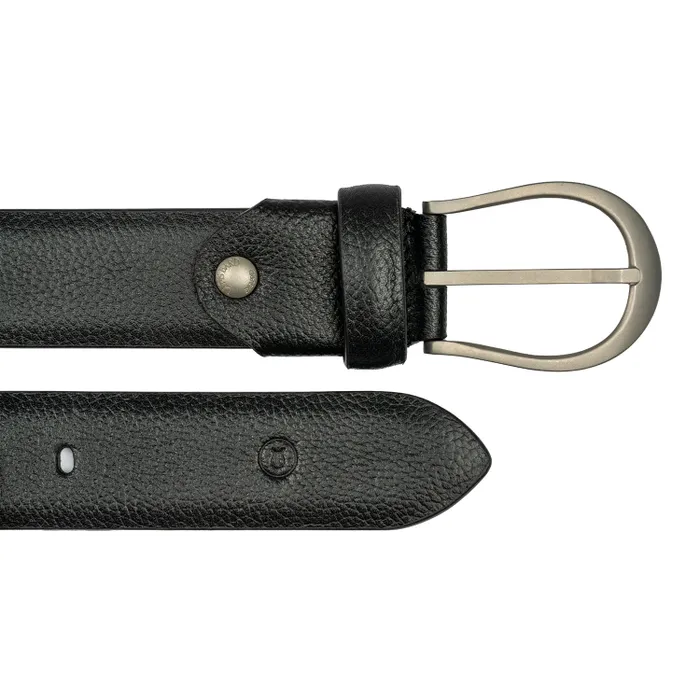 Lapis Bard Sullivan Belt Sand Chrome Pebbled Leather Black And Navy