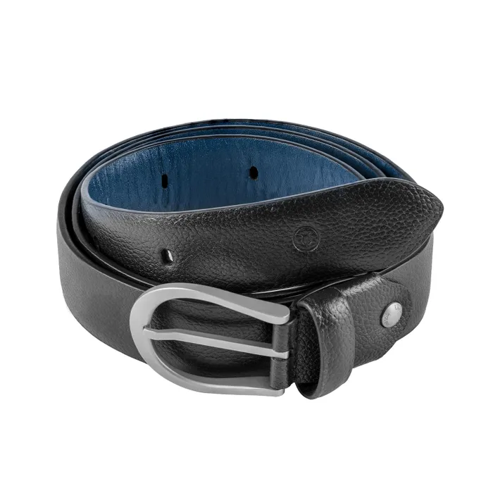 Lapis Bard Sullivan Belt Sand Chrome Pebbled Leather Black And Navy