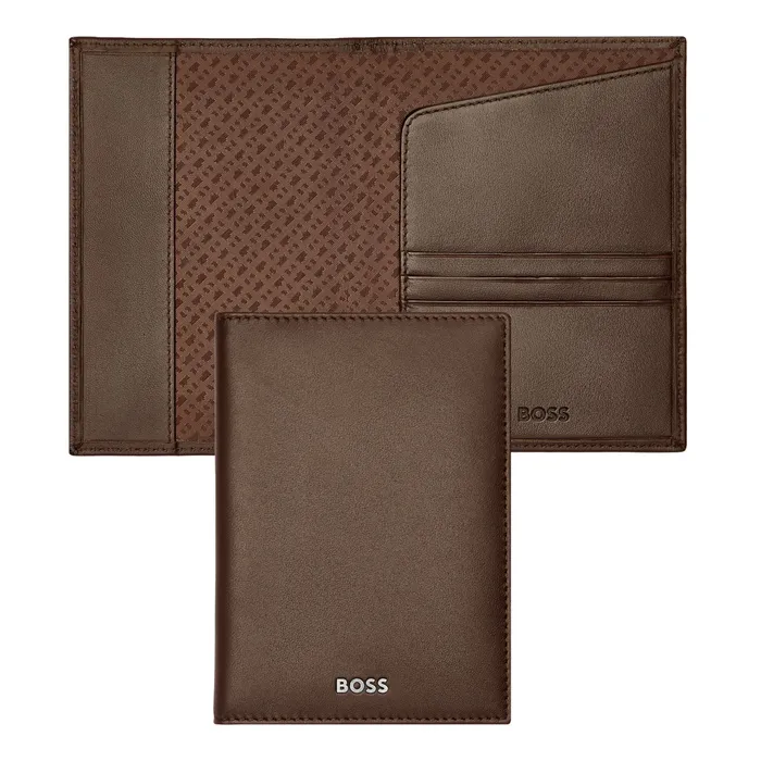 Boss Passport Holder Classic Smooth Brown
