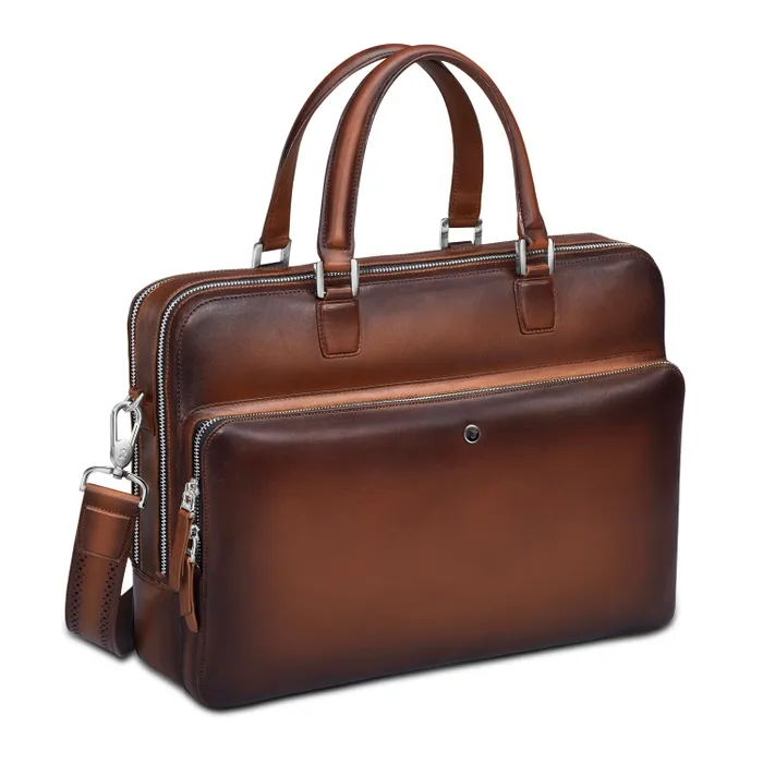 Lapis Bard Ducorium Leather Dorchester 14-inch Chrome Trims Laptop Business Bag - Cognac