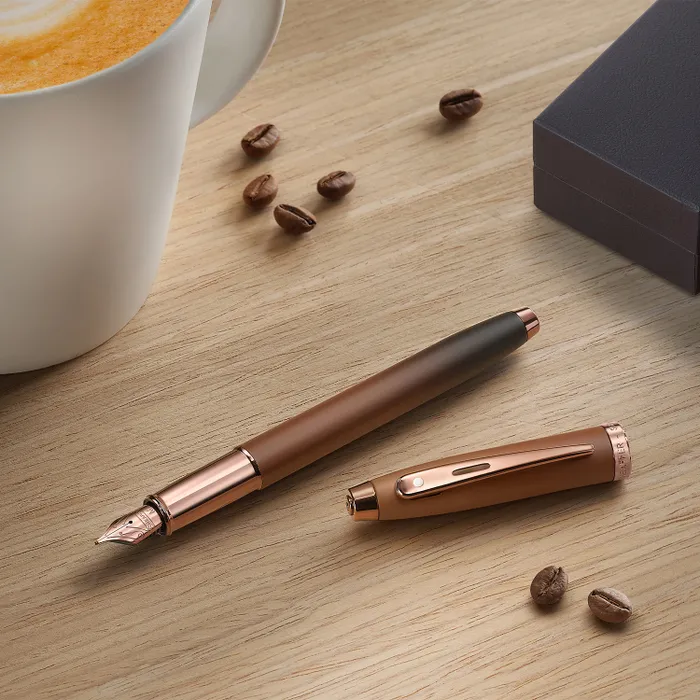 Sheaffer 100 9374 Coffee Edition Matt Brown Fountain Pen with Regal Brown PVD Trims - Fine